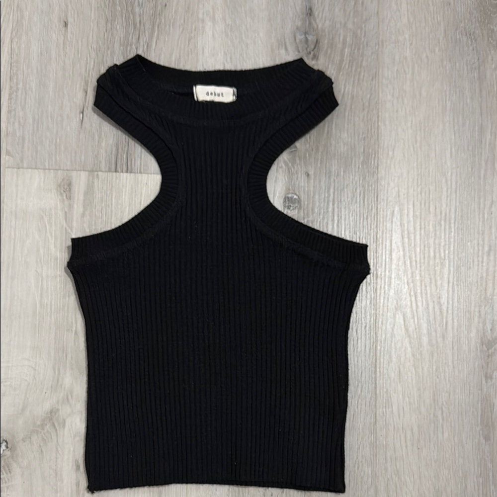 Debut Black Ribbed Cut-Out Tank Top